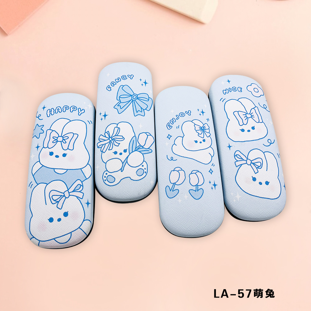 A light blue cute rabbit - themed glasses case